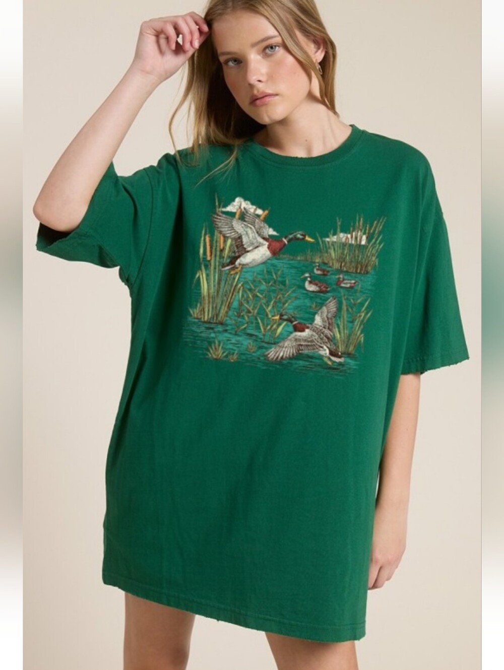 Green Mallard Duck Pond Graphic Tee Oversized